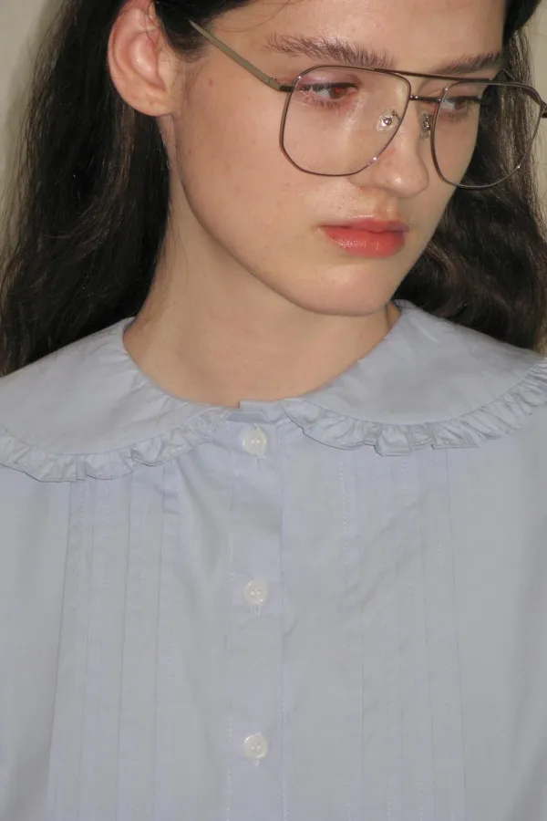 Round Frill Collar Shirt (Light Blue)