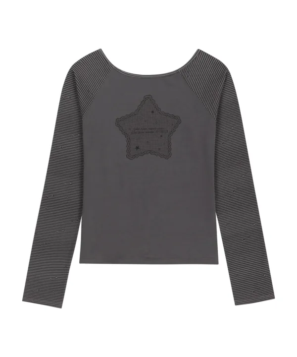 Stripe Raglan Long Sleeve / Light Black