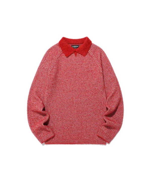 stripe collar l/s knit tee[red]
