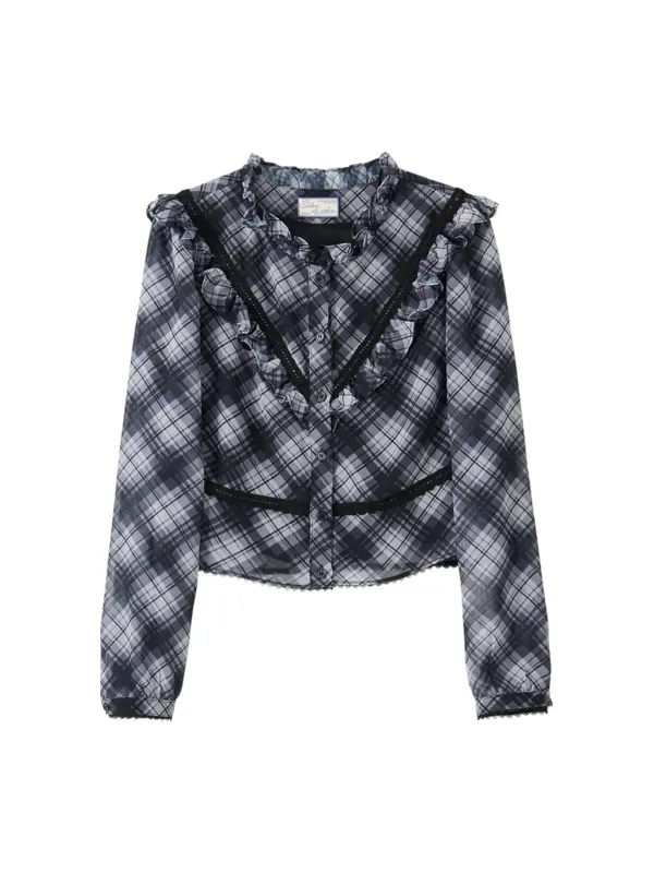 Ruffle Check Blouse_ Black