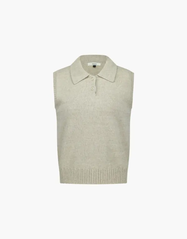cable rib collar vest - natural
