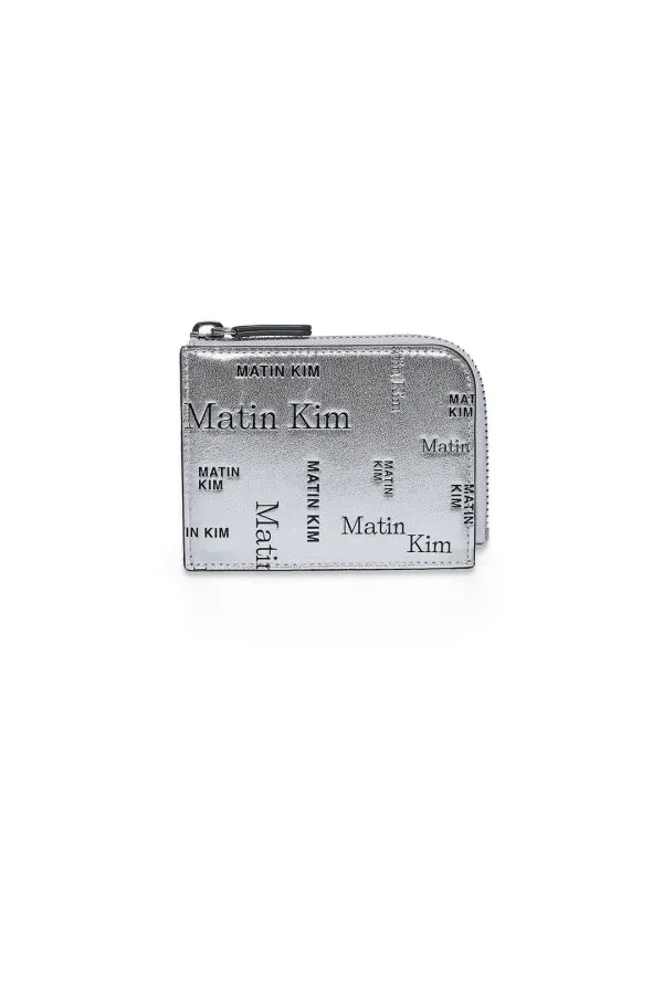 MATIN ALL-OVER LOGO HALF ROUND ZIP WALLET IN SILVER
