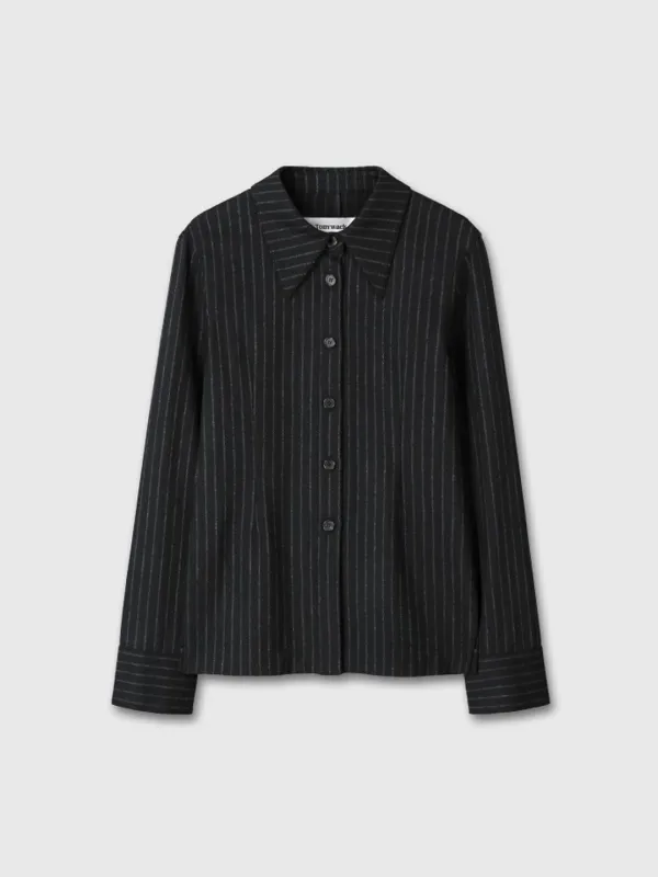 (W) STRIPED WOOL REGULAR-FIT SHIRTS_ BLACK STRIPE