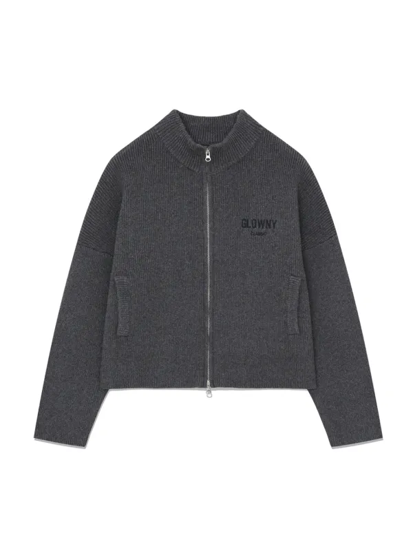 G HALF NECK KNIT ZIP UP (CHARCOAL)