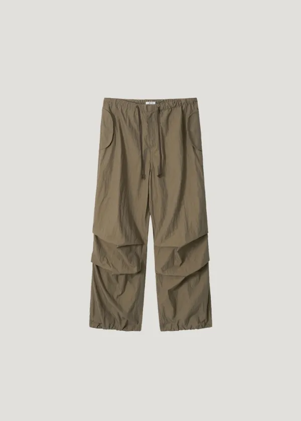 Drawstring Wide Cargo Pants_Khaki Brown