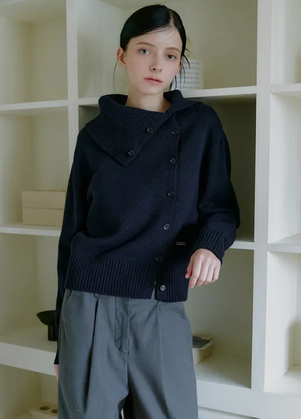 [44-120]  Peppi Unbalance Collar  High-neck Knit Cardigan  페피 언발란스 카라 하이넥 니트 가디건 (가을-겨울-데일리룩-출근룩-오피스룩-데이트룩-하이넥-데일리가디건-폭닥-카라가디건-언발란스-니트가디건-러블리-페미닌- - MICANE