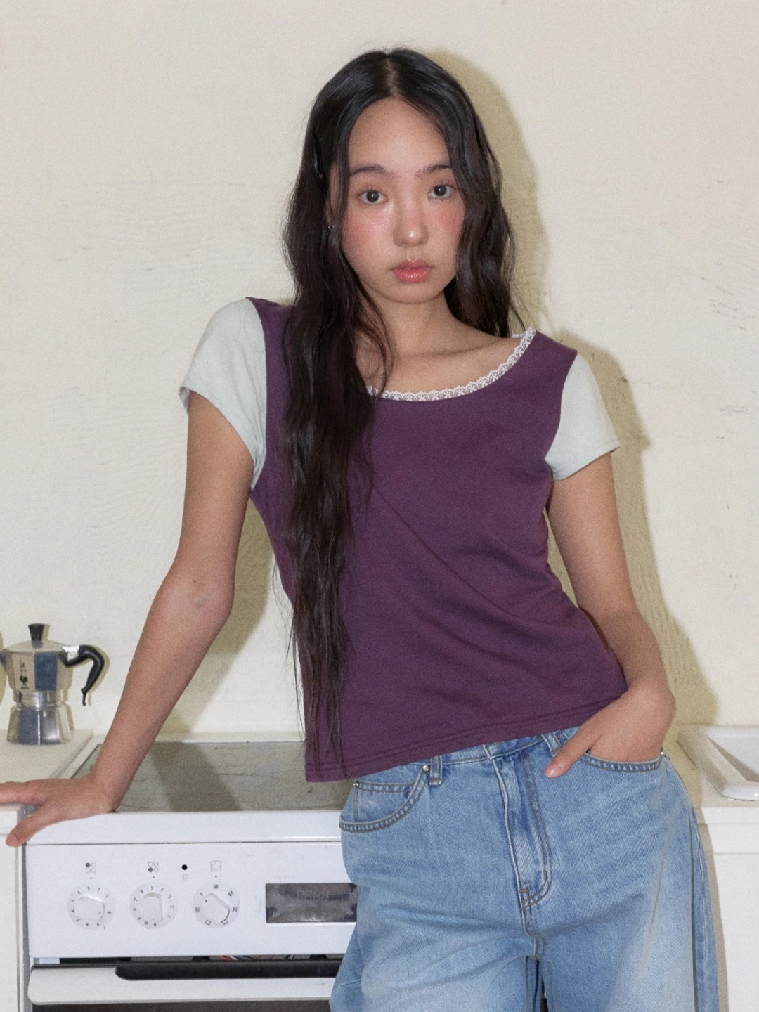 마가린핑거스 LACE COLOR POINT T-SHIRT (PURPLE) 상품 이미지 2
