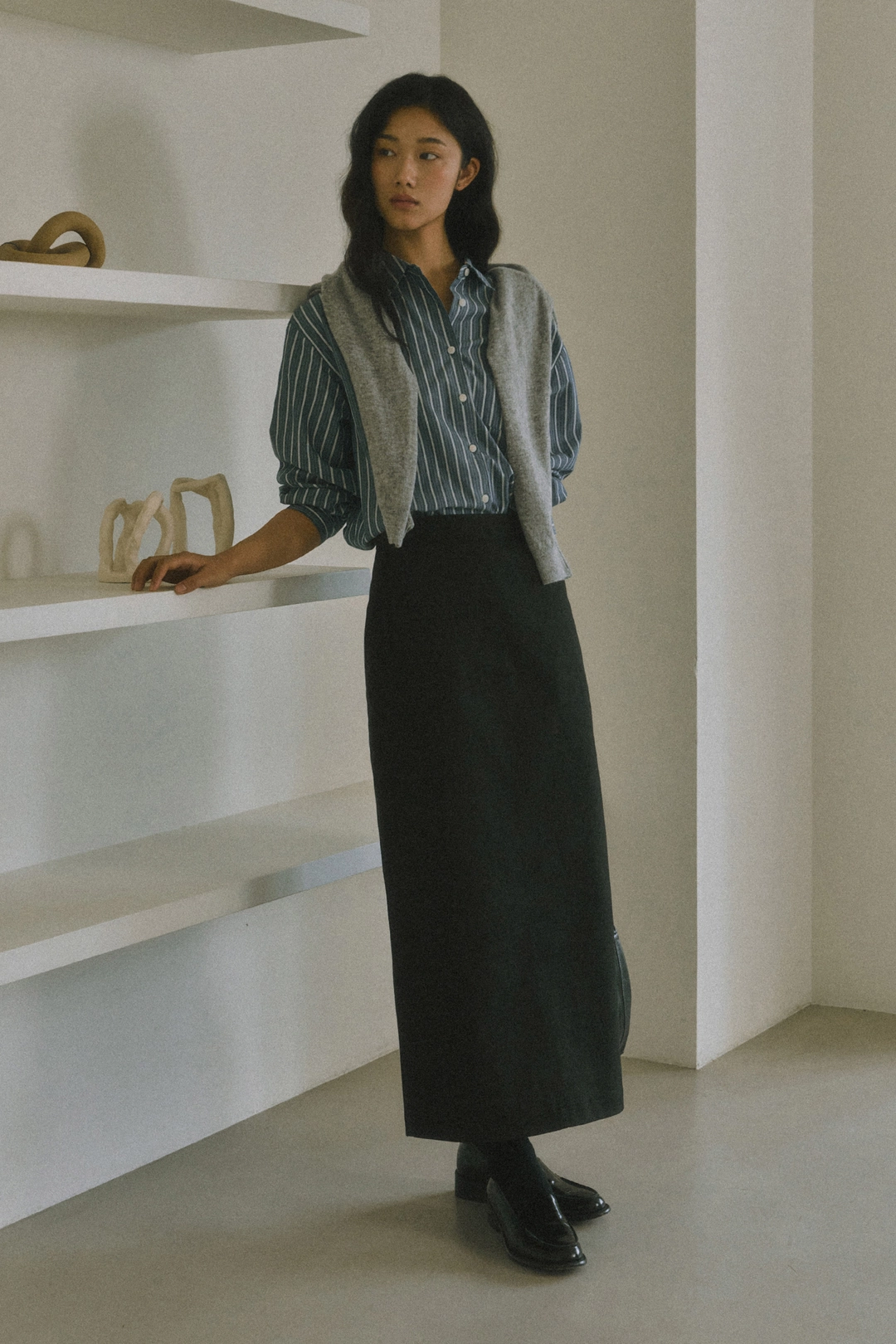 세이지먼트 GREDEN H-LINE LONG SKIRT_BLACK 상품 이미지 2