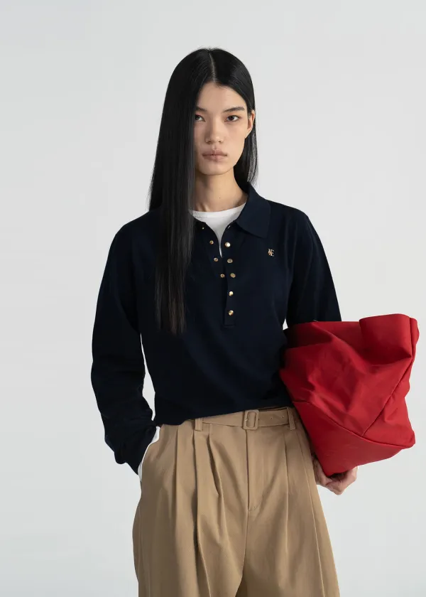 SNAP BUTTON KNIT POLO SHIRT - DARK NAVY