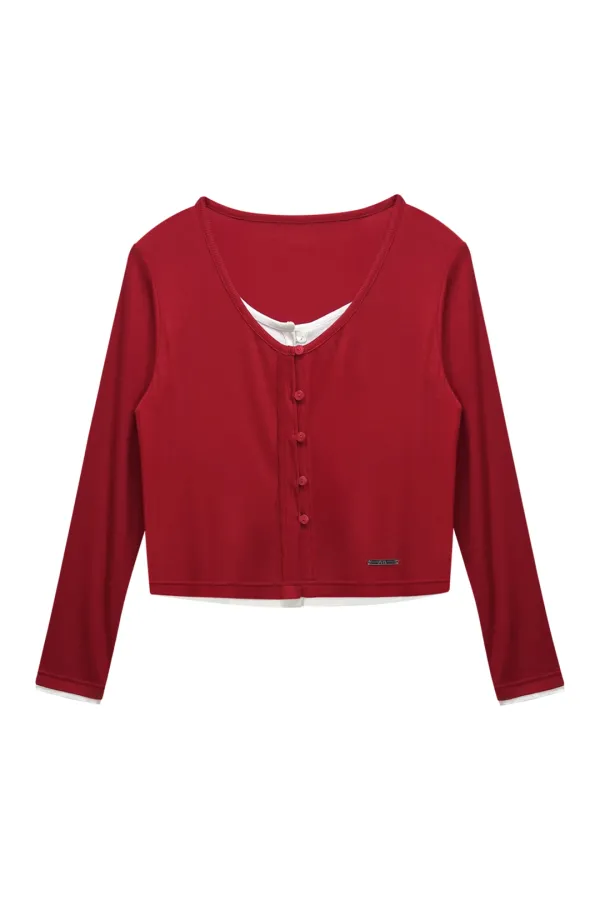 LYLA LAYERED CARDIGAN / RED-WHITE