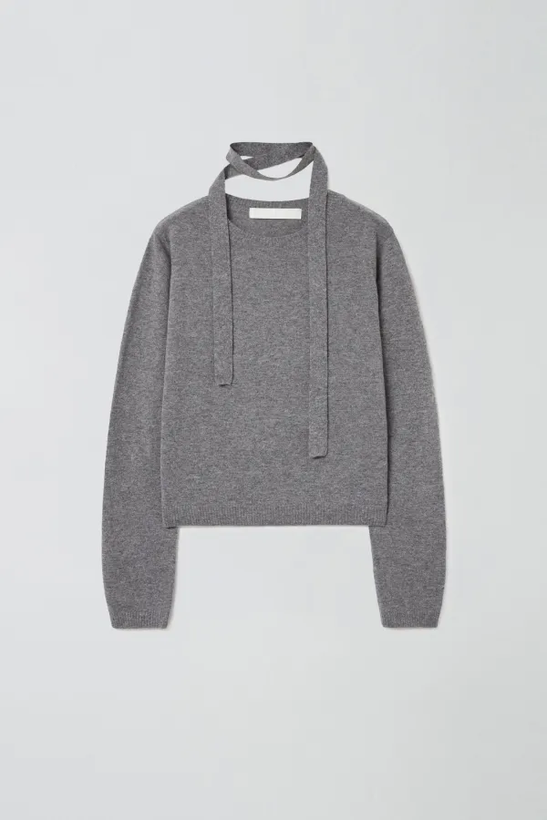 TIE SET U-NECK CASHMERE KNIT_DARK GREY