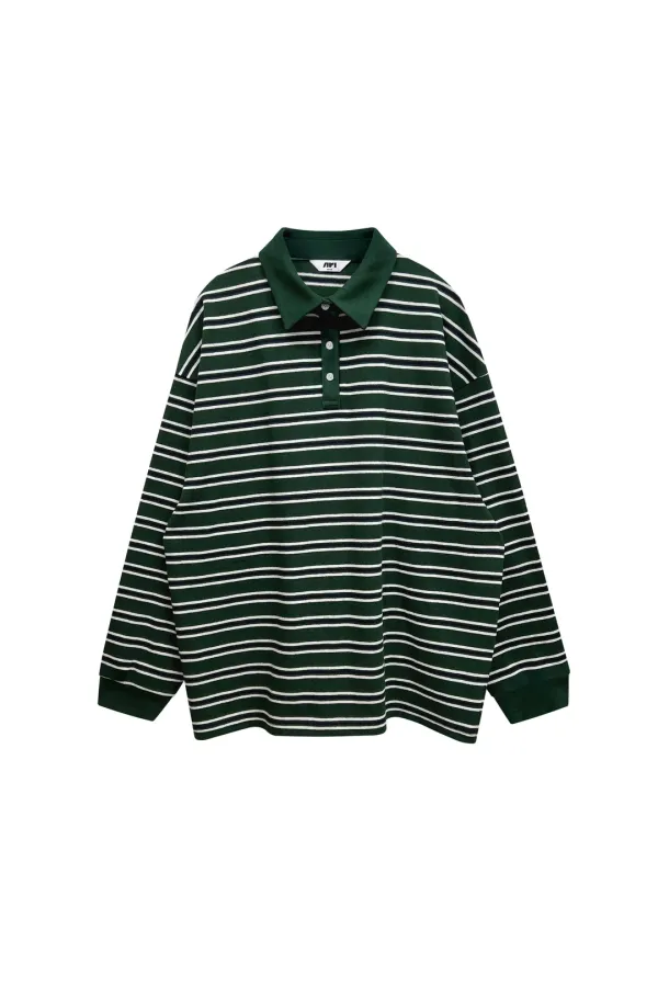 ARETE STRIPE OVERFIT COLLAR T-SHIRT / GREEN