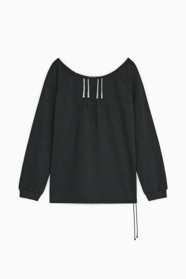 [10/6 SOON] U-NECK LACE SWEATSHIRT, CHARCOAL