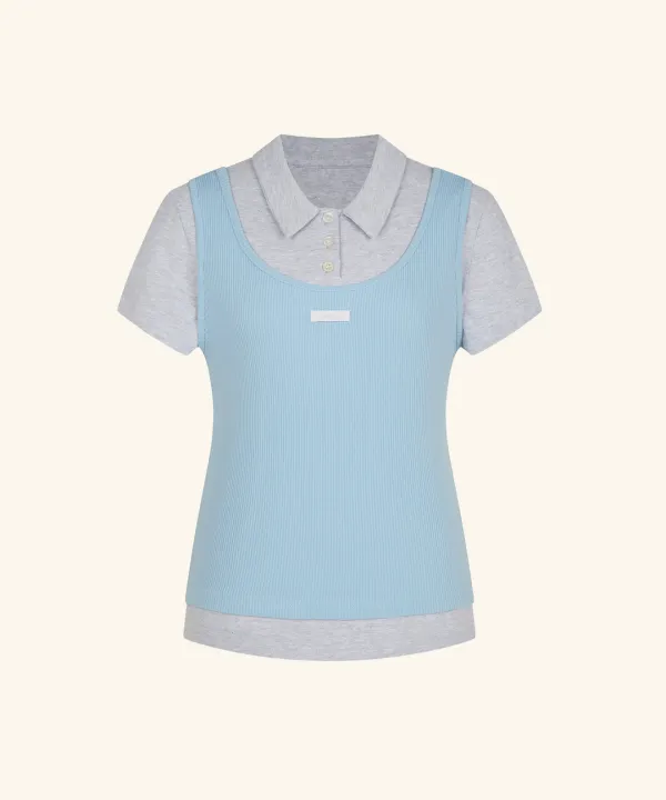 Letters Double Layered PK Collar Shirt ( Melange Gray )