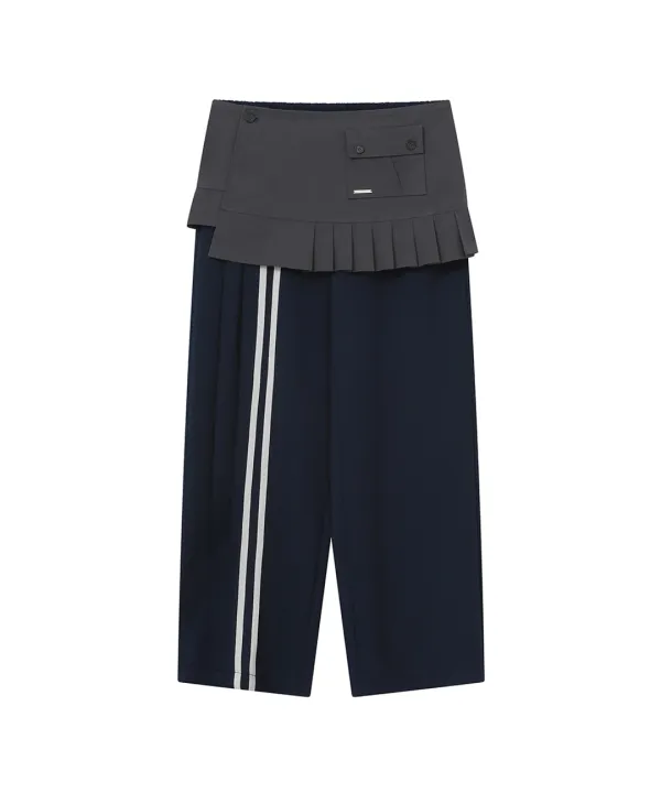 Track pleats skirt pants SET NAVY