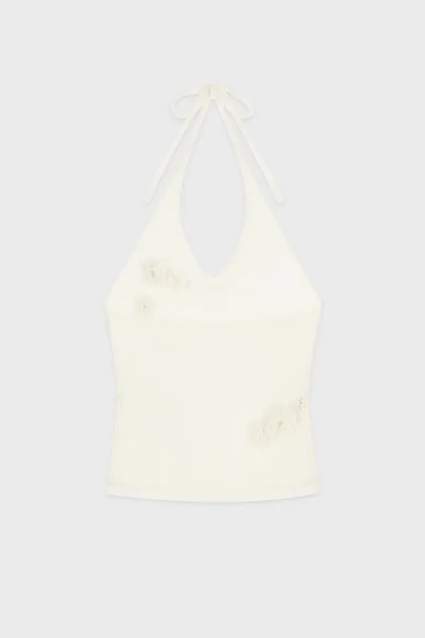 [권은비 착용] Flower Halter Neck Knit Vest (Ivory)