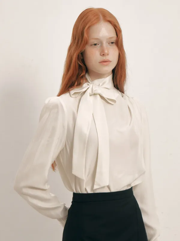 High Neck Tie Blouse