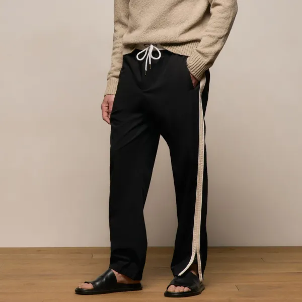 Elevated Cotton Twill Track Pant - Black/Latte/White