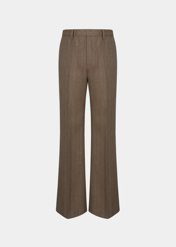 STRIPED WOOL FLARED PANTS - BROWN