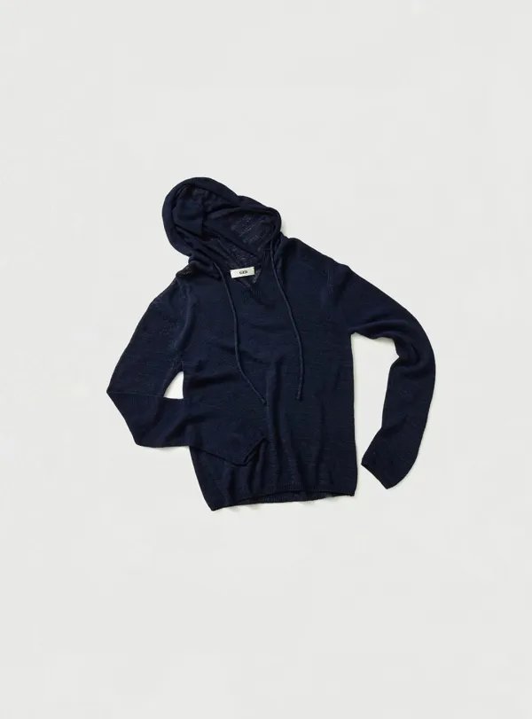 [2ND] AIRY HOOD KNIT - NAVY