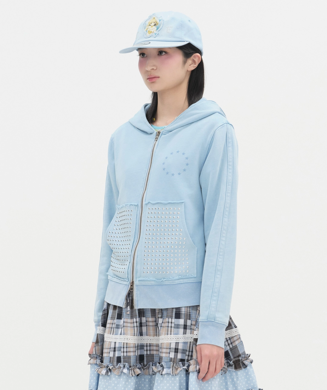 타입서비스 Washed Rhinestone Zip Hoodie [Blue] 상품 이미지 2