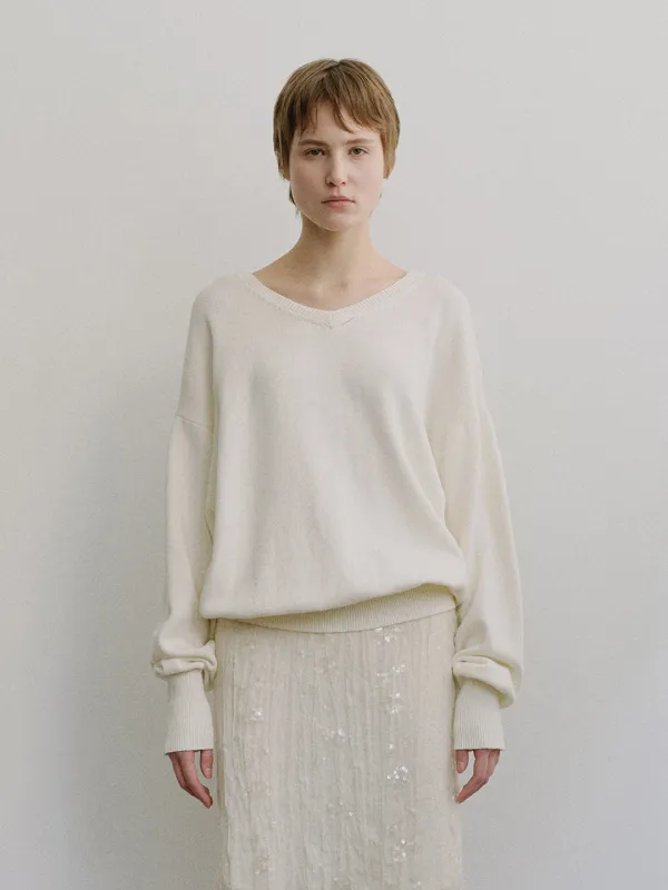 TIS CASHMERE V-NECK KNIT_IVORY