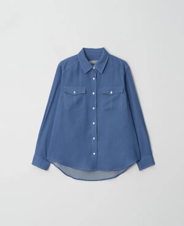 Sheer Denim Western Loose fit Shirt_BLUE