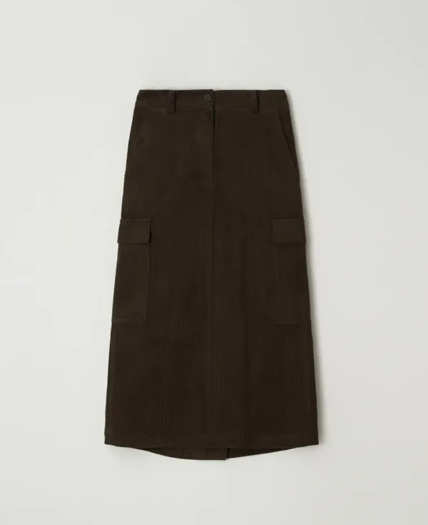 Corduroy Cargo Midi Skirt_BROWN