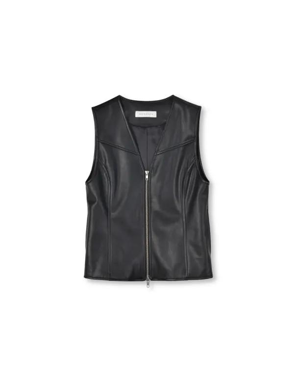 W Eco Leather Western Vest, Black
