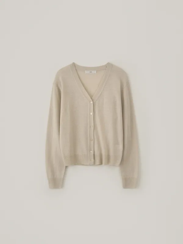 Linen V-Neck Cardigan - Beige