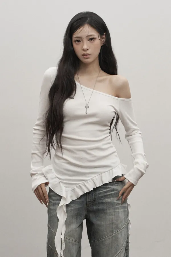 Offset Ruffle Top (ivory)