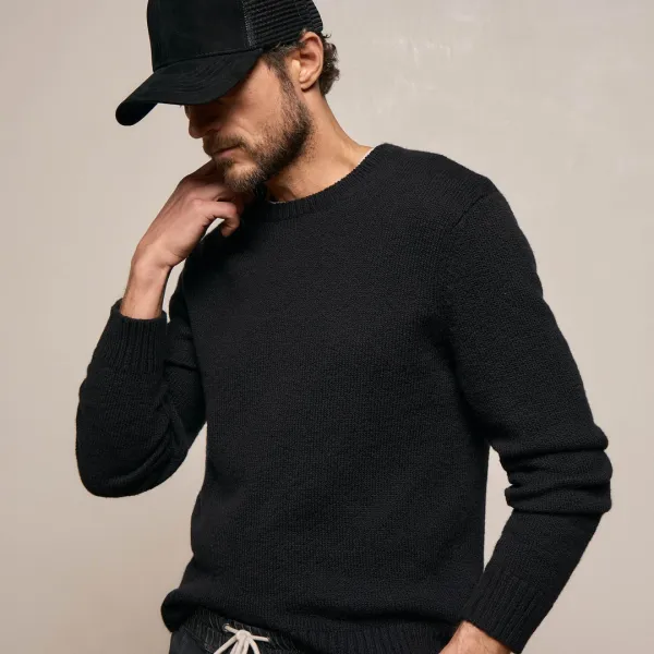 Stretch Cotton Crew Sweater - Black