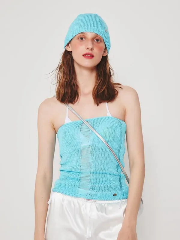 METAL LOGO KNIT TUBE TOP_BL