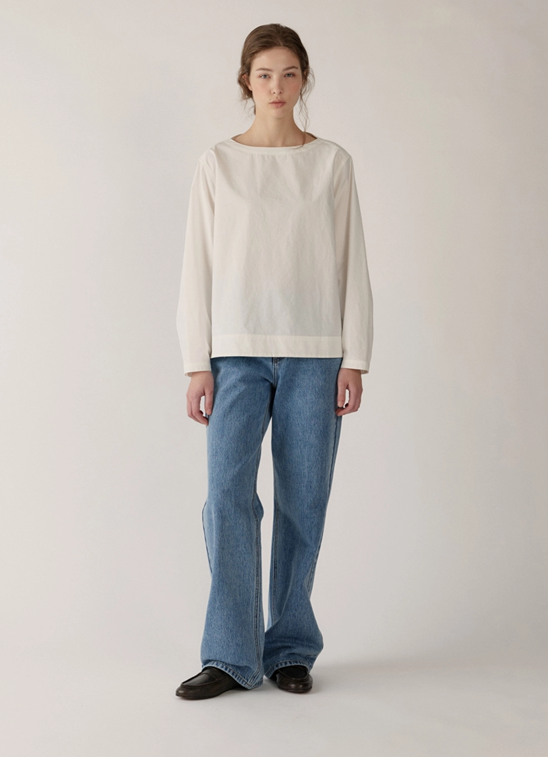 블랭크공삼 cotton boat-neck shirt (off white) 상품 이미지 3