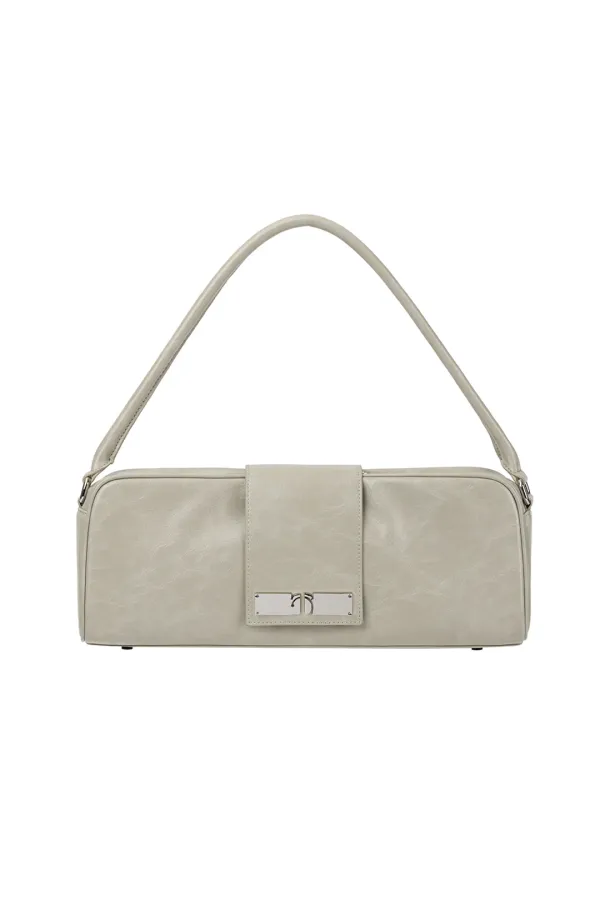 Square Flap Leather Shoulder Bag [ Light Gray ]