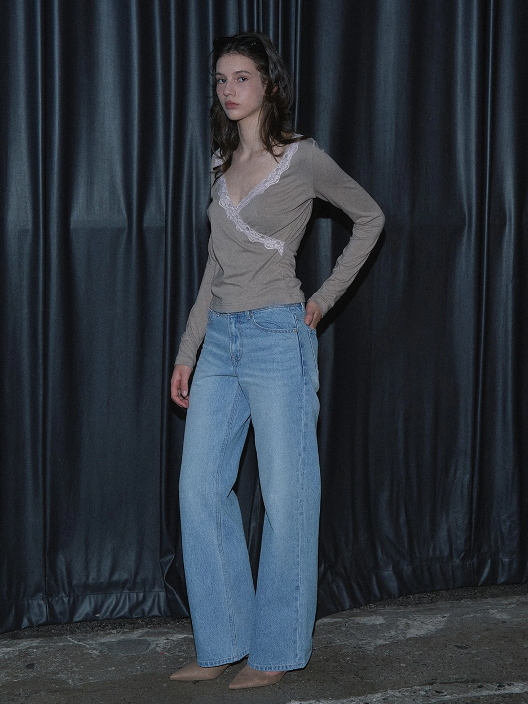 마가린핑거스 PINK STITCH DENIM PANTS (LIGHT BLUE) 상품 이미지 1