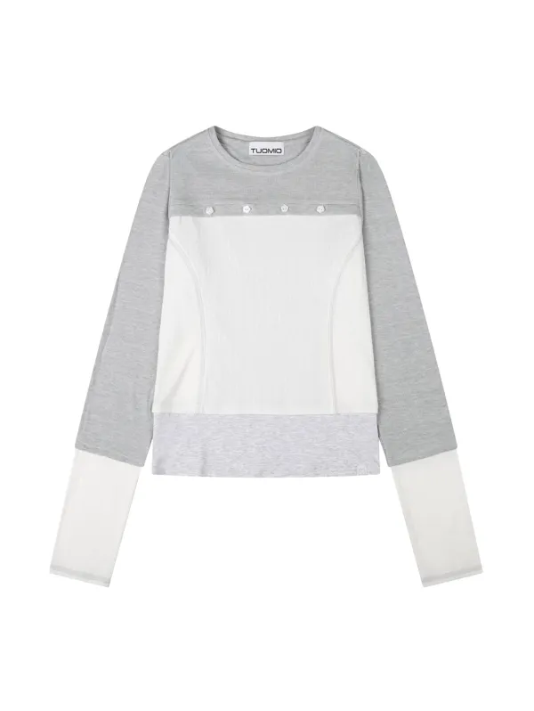 TEXTURE MIXED LONG SLEEVES [LIGHT GREY]