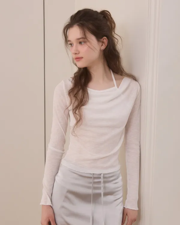 [6차 리오더] Halter neck layered drape t shirts - 3color