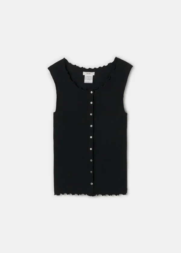 Ribbed Open Sleeveless(Black)
