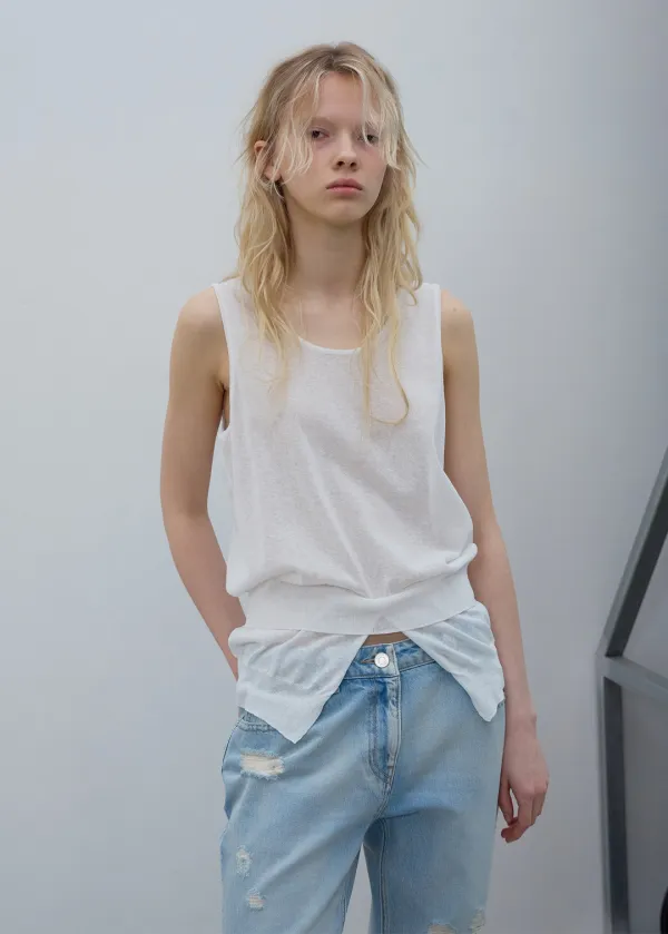 SHEER KNIT SLEEVELESS TOP (WHITE)