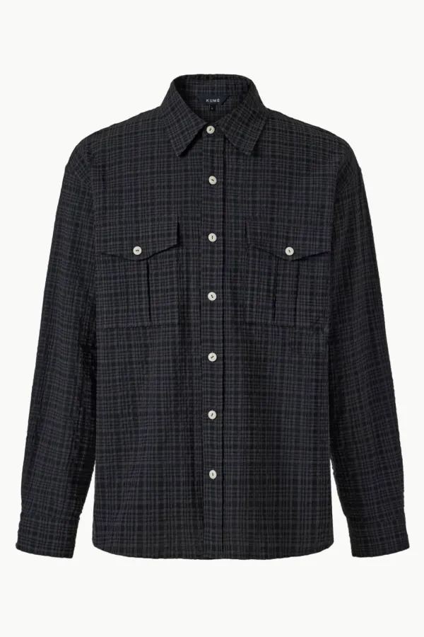 Men\'s Front Pocket Checkered Shirt, Dark Gray
