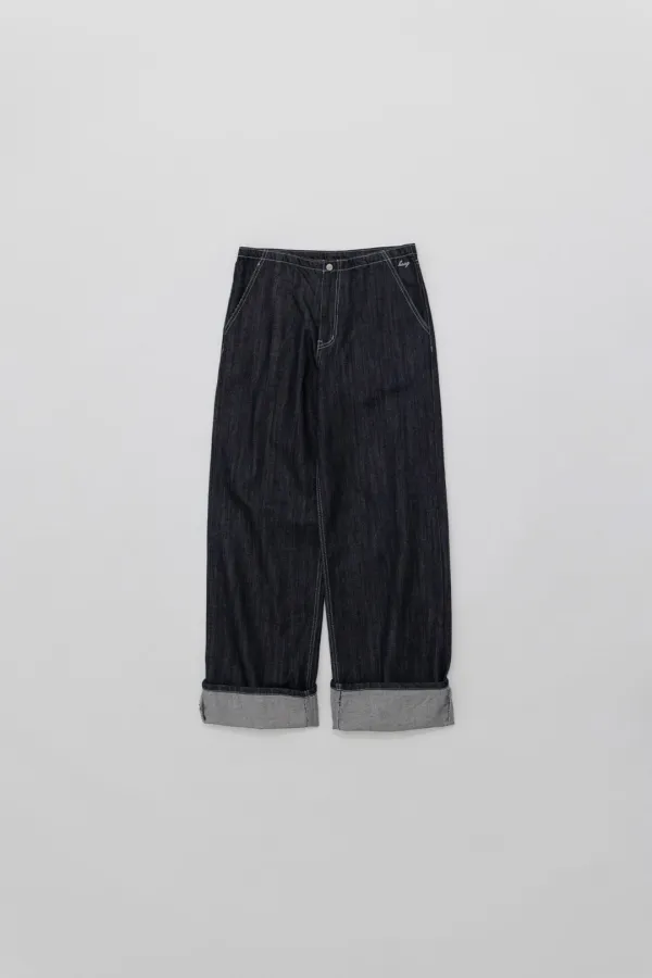a low-wide denim (raw blue)