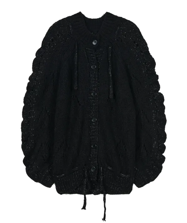 Glittered Knit Strap Cardigan [Black]