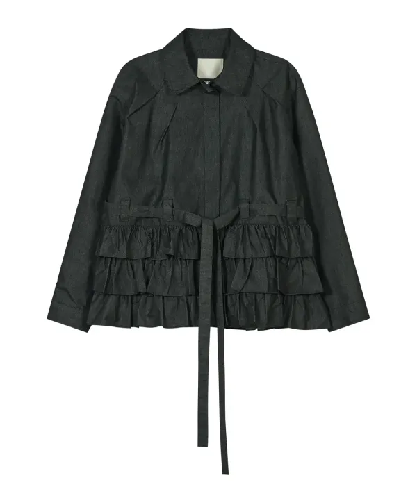 Ruffled Denim Jacket [Black]