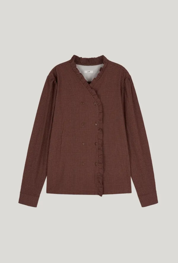 double button check blouse_wine