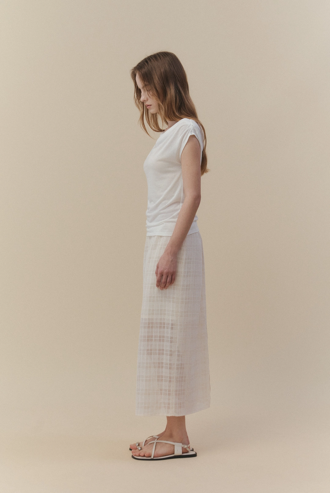 노미나떼 Cecile Check Midi Skirt (Butter) 상품 이미지 1