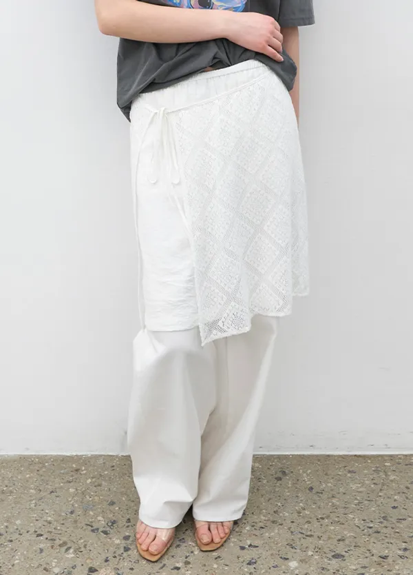 (SK-5103)LACE LAYERED BANDING MIDI SKIRT