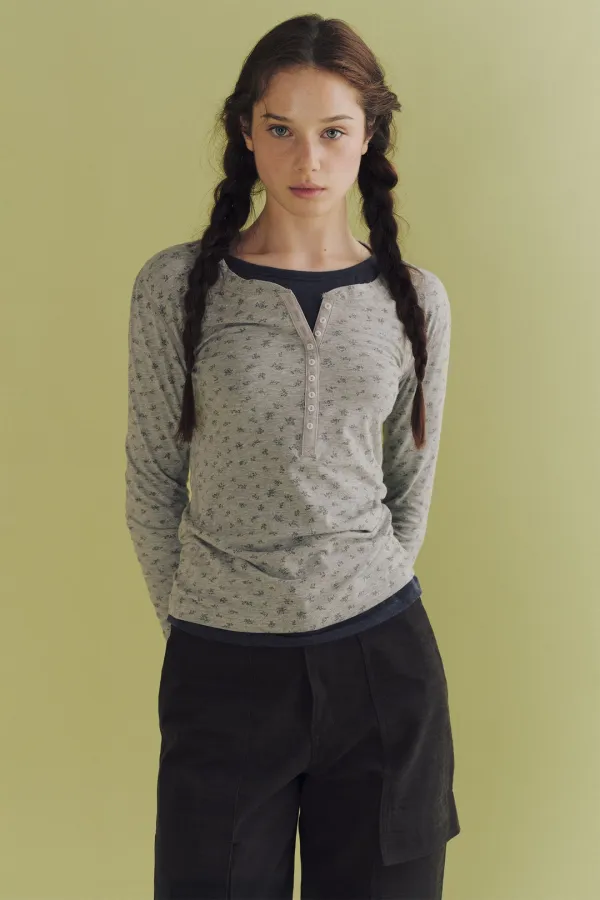 Gaia button long sleeve (flower gray)