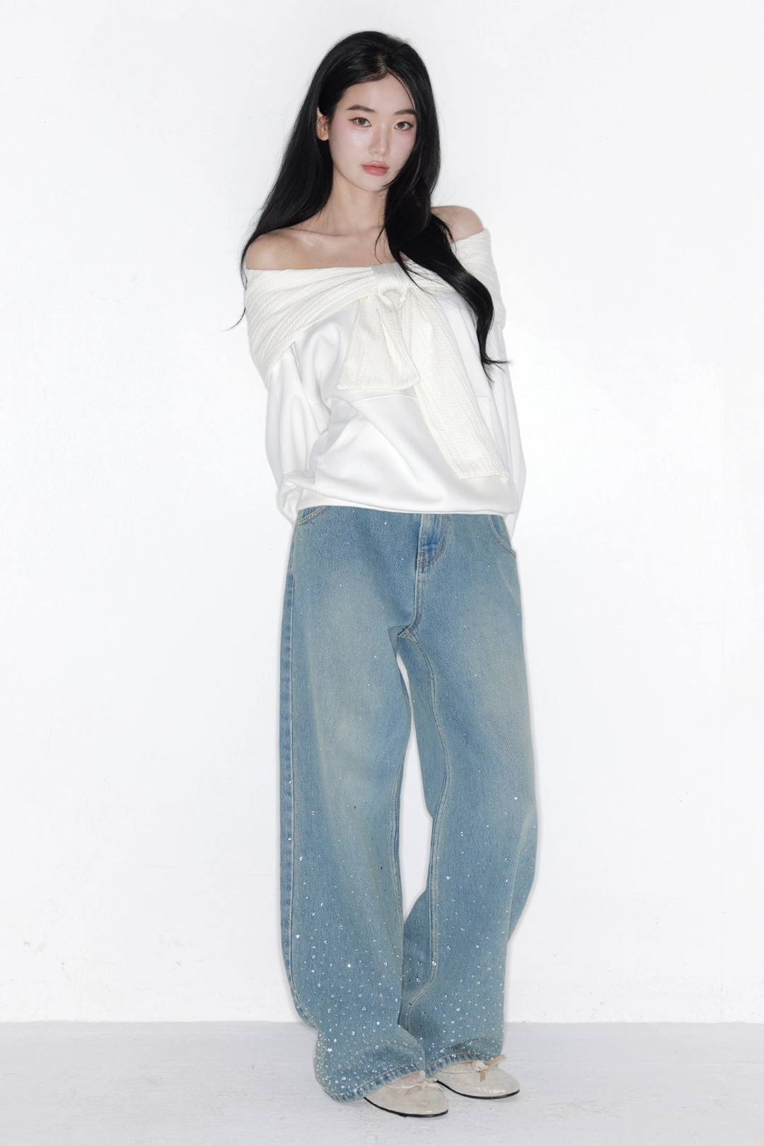 더티스 TWO-WAY RIBBON OFF SHOULDER HOODIE(SPRING VER.) (IVORY) 상품 이미지 2