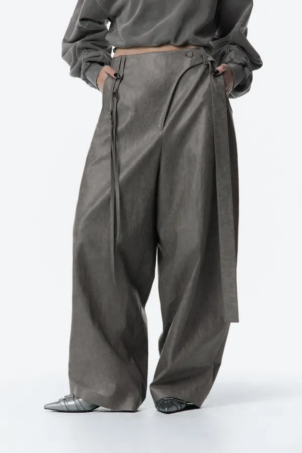 Strap Leather Pants [ Gray ]